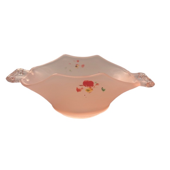 Vintage Lancaster Floral Pink Satin Depression Server & Bowl Bundle - Picture 4 of 6